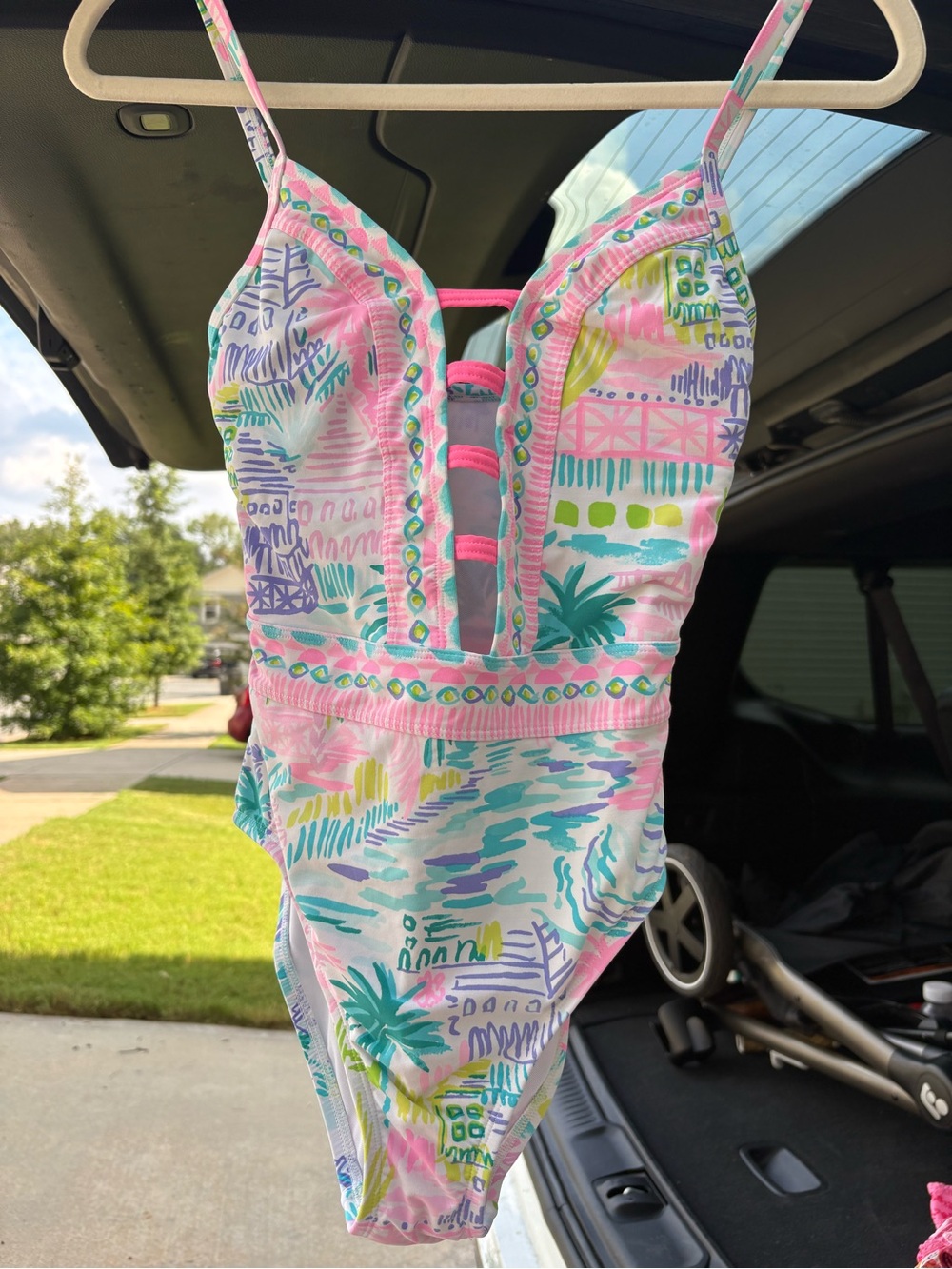 Pink Tropical Print One-Piece Swimsuit